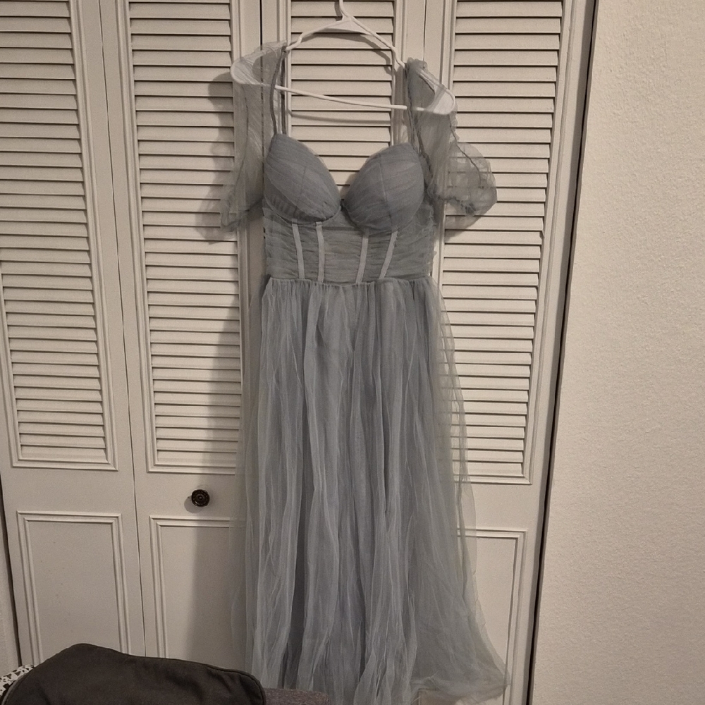 SHEIN Light Gray Tulle Prom Dress